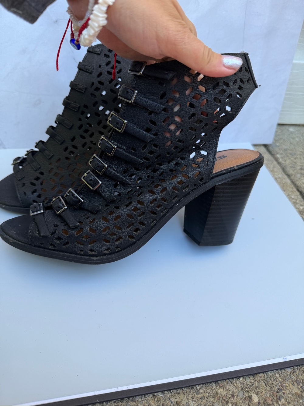 Soda Women’s Black Cutout Block Heel Sandals